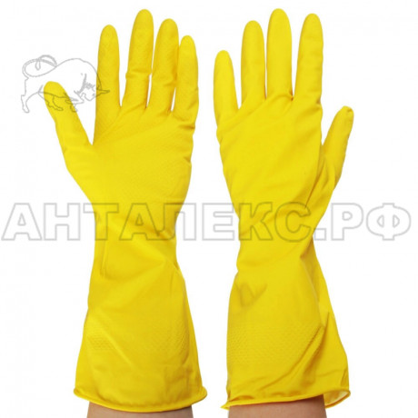 Перчатки особопрочные Household Gloves  хозяйственные латексные с х/б напылением,желтые,240/12, XL